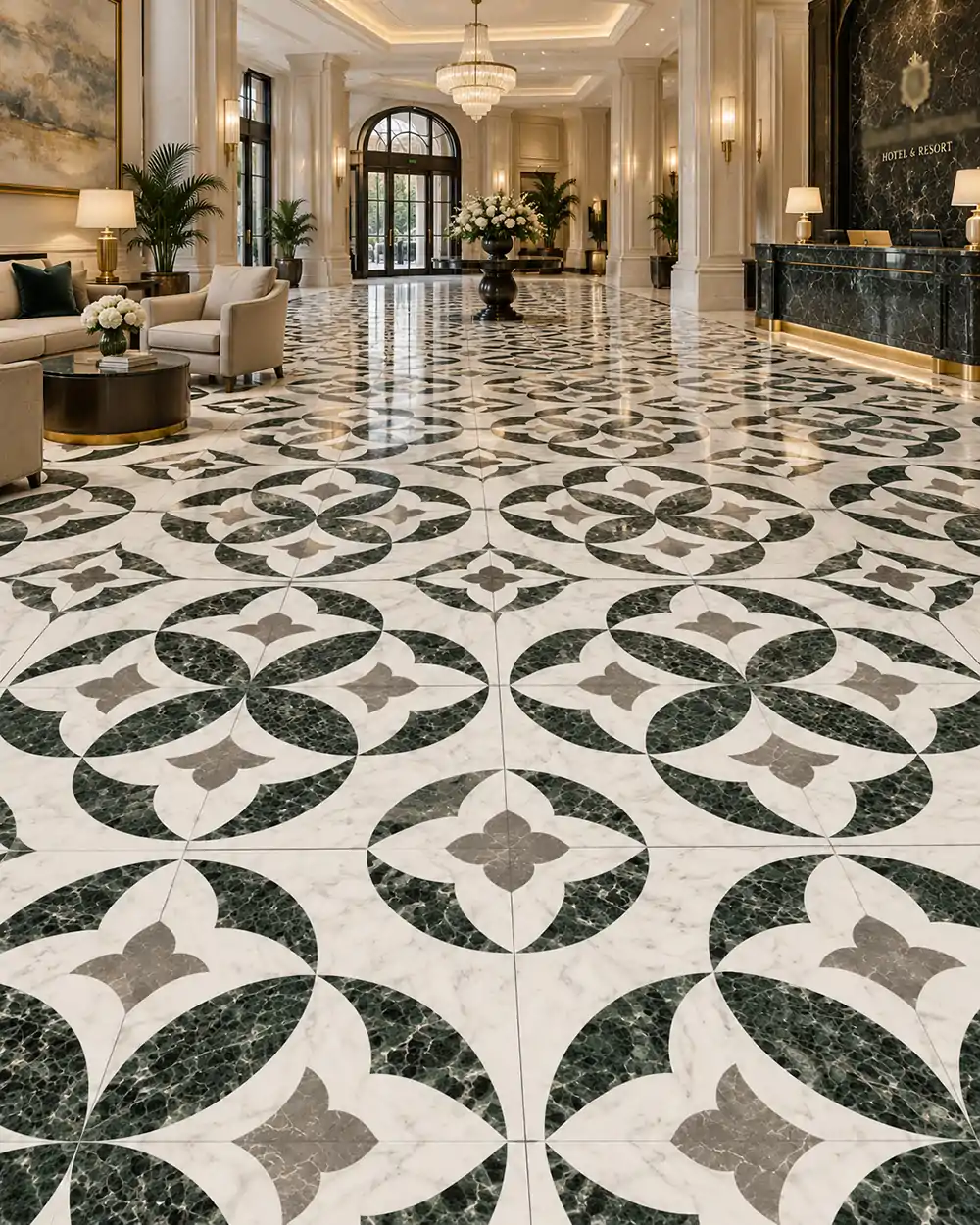 Floor Tiles Hotel Flooring Waterjet Marble Tiles Flower Tiles Green Interior Decor 183 2 S